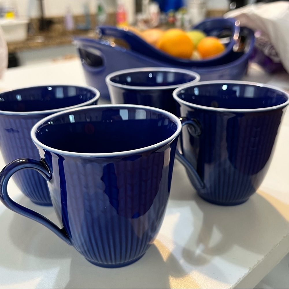 Rorstrand Swedish Grace Cobalt Blue Mug Cup Set of 4 10 ounce